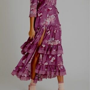 Loveshackfancy Florita High Low Maxi Skirt Merlot Dusk Floral Purple Size 10 LC1